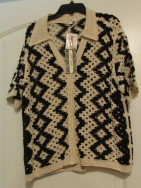 New with Tags ULTRA PINK CROCHET Black & White Open Cardigan Sweater Size Medium